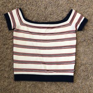 Red, white, and blue knit off the shoulder top